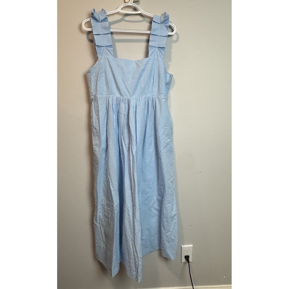 Lake‎ Lolly Midi Dress Morning Blue Swiss Dot Size L Pockets Ruffled Straps NEW - Picture 4 of 10